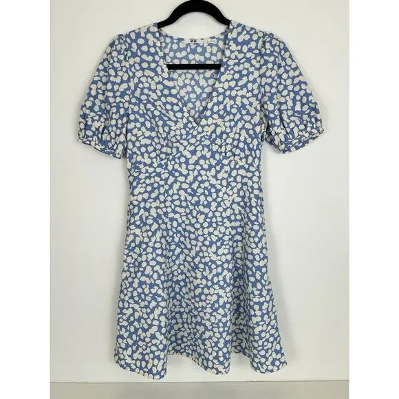 Uniqlo Babydoll Light Blue Fit and Flare Dress Printed Short Sleeve Women's XS - Picture 1 of 11